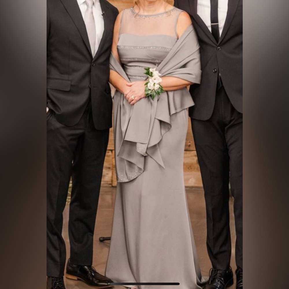 Mon Cheri Long Smoke High Neck Gown